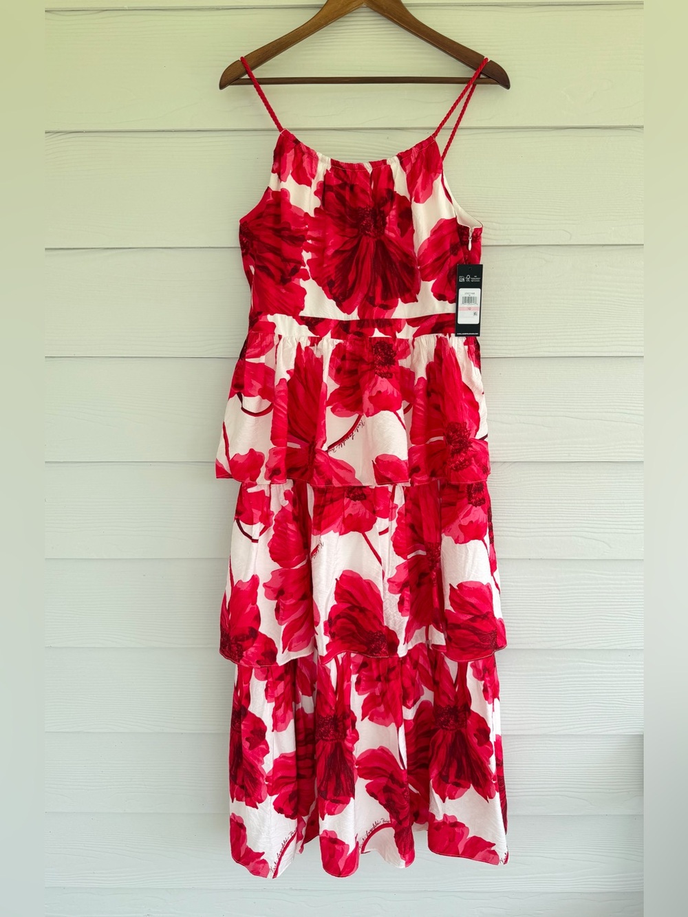 Karl Lagerfeld Paris Floral Tiered Maxi Dress Size 10 Pink Red NWT